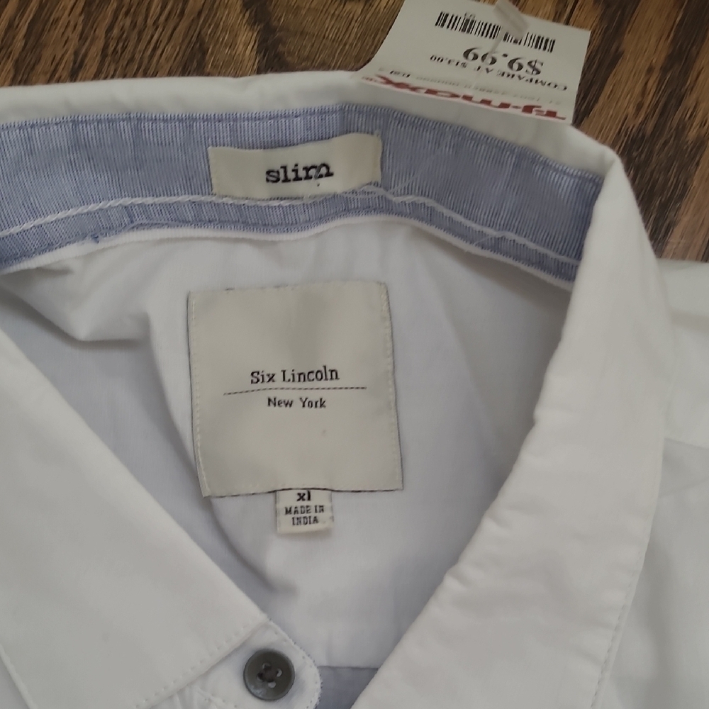 Men's Six Lincoln White Casual Button Down Shirt with Short Sleeves NWOT - Picture 2 of 6